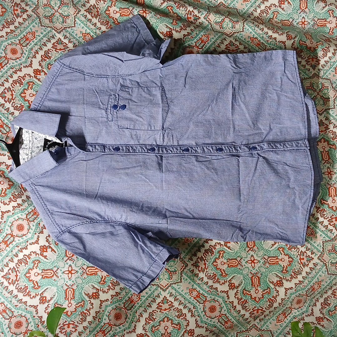 Rock Roll N Soul Blue Cotton Plaid Button Up Shirt, Size M